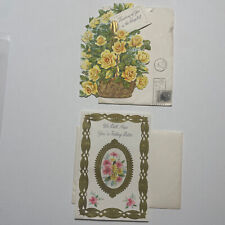 Vintage floral Diecut Get Well Greeting Cards lot of 2 One Stamped 1966 Signed picture