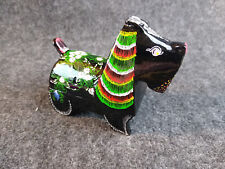 Vintage Hand Painted Black Lacquer Scotty Dog Trinket Ring Box Scottie Floral  picture