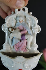 Antique small 19thc vieux paris porcelain holy water font pieta religious picture