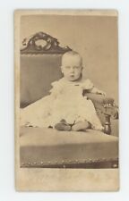 Antique CDV Circa 1870s Adorable Beautiful Little Baby in Dress Sitting on Chair picture