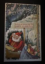Santa Claus in Sled~Toys North Pole~~Antique Christmas~Postcard~k489 picture