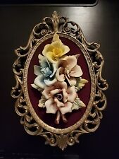 Vintage Italian Capodimonte Porcelain Flowers Wall Art Framed picture