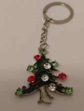 Rhinestone Decorated Christmas Holiday Tree shaped Keychain Keyring picture