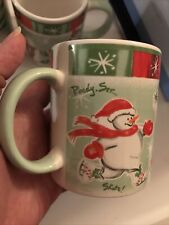 AVON SNOW FAMILY COLLECTION SET OF 4 MUGS SNOWMAN RED GREEN SKATING Winter picture