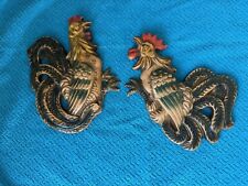 Vintage Fighting Cocks/Roosters Chalk Ware Wall Plaques 8”tall Great Condition picture