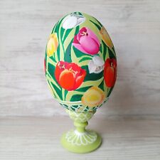Easter Egg on stand Painted Tulips on wooden Eggs in gift box h-4.5'' picture