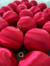 26 Vintage Red Satin Silk  Christmas Ornaments MCM Ball Lot picture