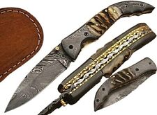 Eye Catching  Damascus Steel Folding Knife, With Leather Cover DB_5073-R picture
