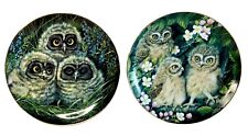 Vtg 1988 Danbury Mint Baby Owls Collection Plates Decor Limited Ed 2 Dish Lot picture