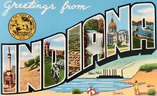 Postcard Indiana Greetings Big Letters - State Seal Capitol Mills 1959 picture