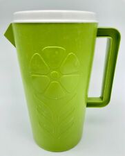 Vtg Sterilite 70's Plastic Drink Pitcher Avocado Green Floral Design 441 w/Lid picture
