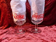 COCA-COLA COKE  VINTAGE THUMB PRINT RED LETTERING GLASS GOBLETS 2 picture