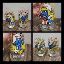 Vintage 1983 Smurfs Peyo Collectable Drinking Glasses Tumblers Set of 2 picture