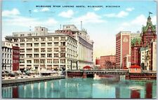 1946 Milwaukee River Looking North Wisconsin Bank & Office Bldg. Posted Postcard picture