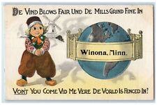 1913 De Vind Blows Fair Und De Mills Grind Fine In Winona Minnesota MN Postcard picture