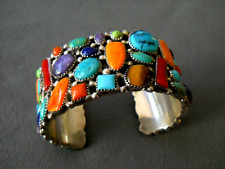 COLORFUL J KEE Native American Multi-Stone Cluster Sterling Silver Cuff Bracelet picture