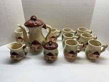 Set Of 8 Vintage Rare Mushroom Cups Tea/Coffee pot w/sugar & creamer set picture