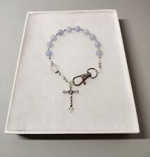 Single Decade Pocket/ Auto Rosary Made With Aquamarine And Quartz picture