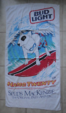 Vintage 80s BUD LIGHT BEER HANG 20 SPUDS MACKENZIE PARTY ANIMAL Surf Beach Towel picture