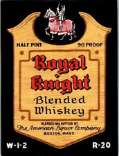 ROYAL KNIGHT BLENDED WHISKEY 1/2 Pint ANTIQUE BOTTLE LABEL - UNUSED picture