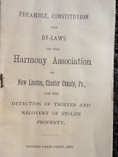1899 antique NEW LONDON CHESTER CO PA BY-LAWS~HARMONY ASSOC thieves,recover stol picture