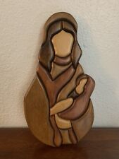 Handcrafted Wooden Mary And Jesus,mother And Baby Wall Art picture