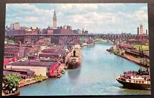 Cleveland Ohio OH Postcard Entrance to Cuyahoga River Ore and Coal Freighters picture