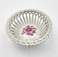 Vintage Herend Hungary Dish Porcelain Open Weave Chinese Bouquet Raspberry 5