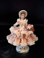 Vintage German Dresden Karl Klette Lace Porcelain Figurine Girl with Flowers 5