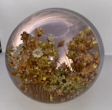 Vintage Daisyglas Co. Lucite Resin Floral Paperweight Real Flowers 5” Round picture