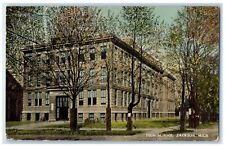 1916 Exterior View High School Building Trees Jackson Michigan Vintage Postcard picture