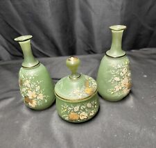 An Antique Satin Glass Hand Blown & Painted Matching Perfume Dresser Set picture