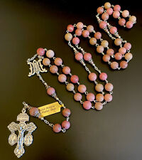 Semi Precious Genuine Red Rhodonite 10mm Stone XL 30” Rosary Pardon Crucifix Tag picture