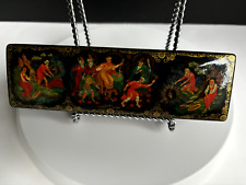 Vintage USSR Palekh Porcelain Lacquer Box, 7.5 Inches Wide and 2 Inches Tall❤️ picture