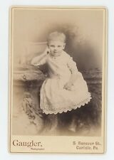Antique c1880s Cabinet Card Adorable Child Posing in White Dress Carlisle, PA picture