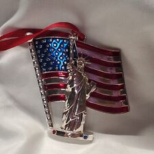 Harvey Lewis American Flag,Statue of Liberty ornament  with red ribbon hanger. picture