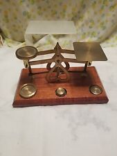 Antique Brass Postal Scale Made In England With Weights Warranted Accurate  picture