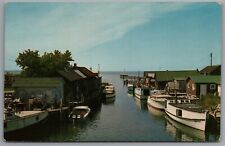 Leland MI Leland Harbor Fishtown Old Wooden Boats Docked c1950s Postcard picture