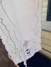 Antique French Starched Linen Cutwork Runner Tablecloth Dresser picture