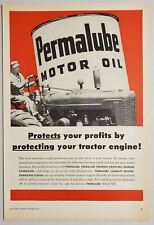 1954 Print Ad Permalube Motor Oil Farmer on Vintage Tractor picture