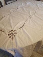 Vtg White Battenburg Lace Tablecloth 96”x62