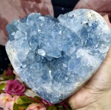 Wow Big Blue Celestite Crystal Heart 1.88kg Cluster Celestine Druzy & Stand picture