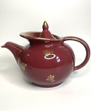 Hall Vintage 1942 Windshield 6 Cup Teapot Maroon With Gold Flower Design 0694 picture