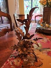 Vintage Italian Gold Tone Floral Leafy Tole Ware Candle Holder Italy picture