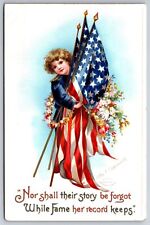 Ellen H Clapsaddle Patriotic~Memorial Day~Boy & 3 Flags~Flowers~Not Forgot~c1910 picture