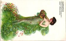 Vintage Postcard- A woman in green floral dress, States Restaura UnPost 1960s picture