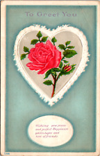 Valentine Romance Love You- Embossed Heart of Flowers For You Vintage Postcard picture