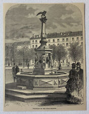 1872 magazine engraving ~ FOUNTAIN OF THE FOUR SEASONS Geneva,Switzerland picture