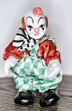 Vintage Collectors Clown Porcelain Art Figurine Doll Satin Dressed 5.5