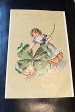 VTG 1908 Tuck's ST PATRICK'S DAY Postcard Girl Pig I Wish You Luck Clapsaddle picture